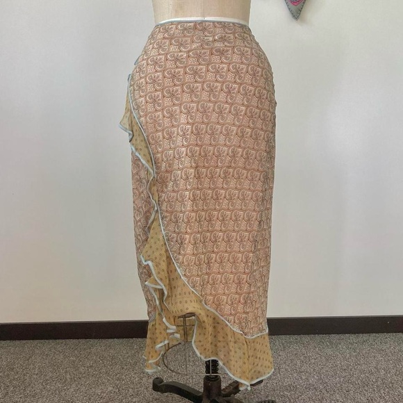 Y2k vintage silk floral ruffle trim faux wrap skirt ASO Gilmore Girls - Picture 3 of 7